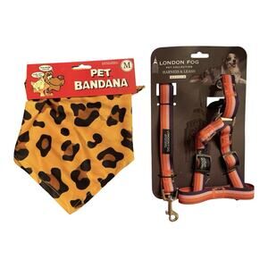 Fashion London Plaid Dog Harness with Matching Leash Size Medium & Med Bandana